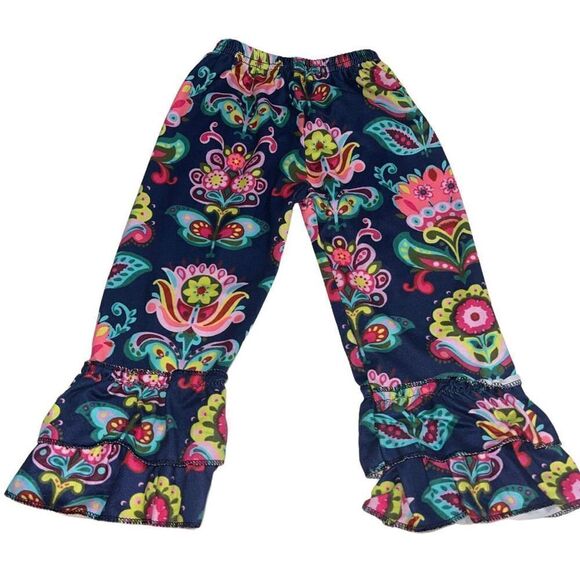 Boutique Brand Navy Bright Floral Ruffle Bottom Pants - Size 6-12 months - Picture 3 of 4